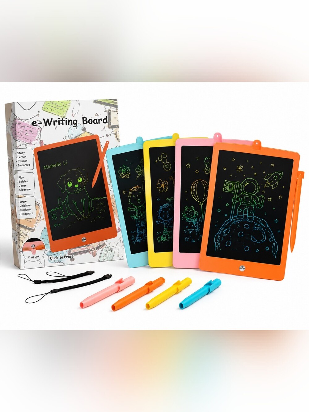4 Pack LCD Writing Tablet Kids Colorful e-Writer Drawing Boards w/ Stylus New